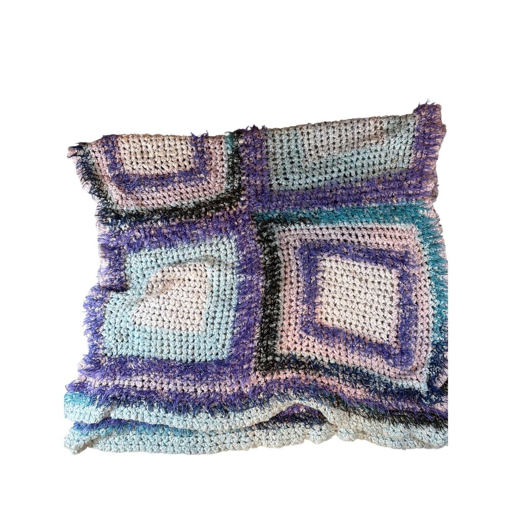 Granny Square Afghan 6’ 6” x 3’ Pastel Crochet Soft Blanket Throw Fun Fur Gift